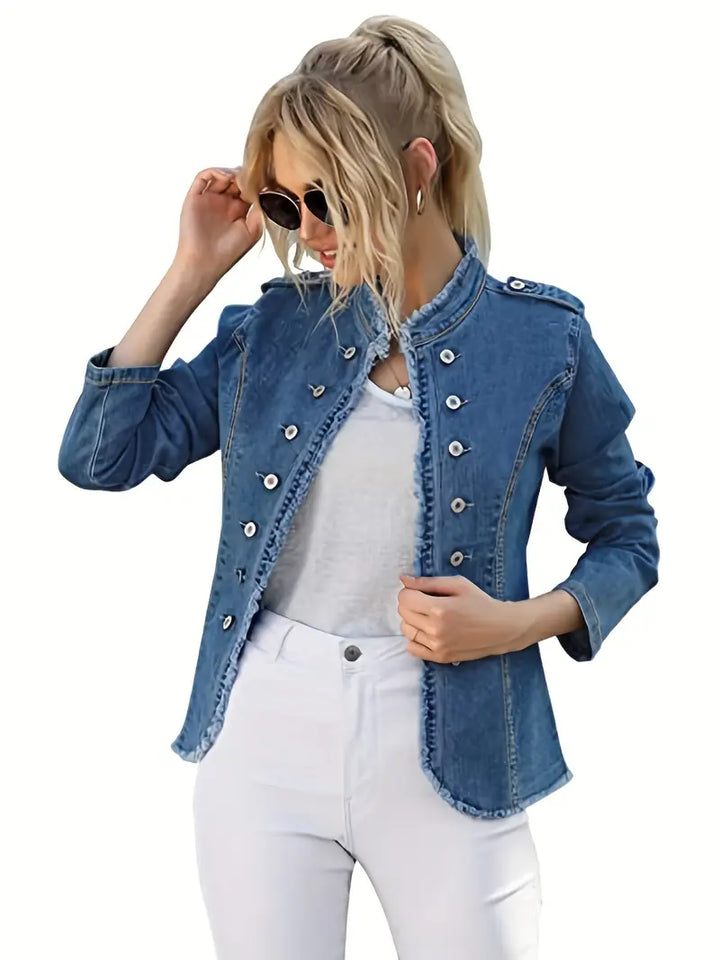 W&W Mode | Blaue Raw-Trim Jeansjacke für Damen