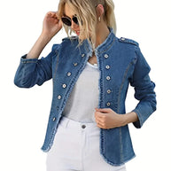 WW | Blaue Raw-Trim Jeansjacke für Damen