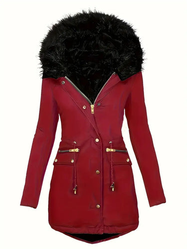 W&W Mode | Zip up Parka Mantel mit Knöpfen Kapuze Damen Winterjacke