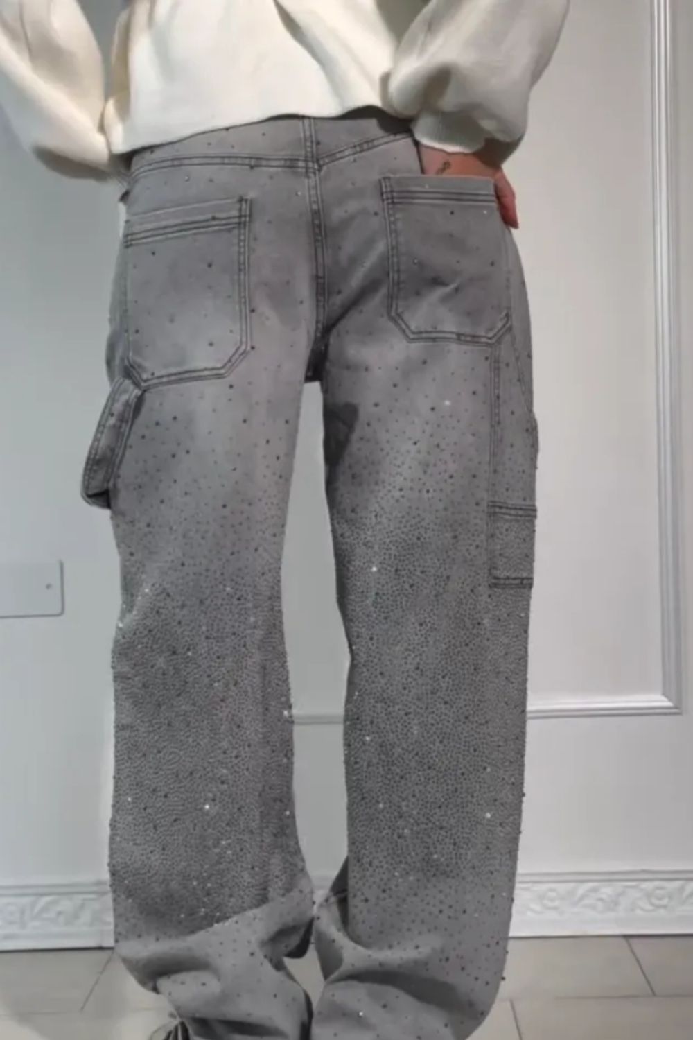 W&W Mode | Damen Gewaschene Jeans Mit Strassdetails Im Weiten Schnitt