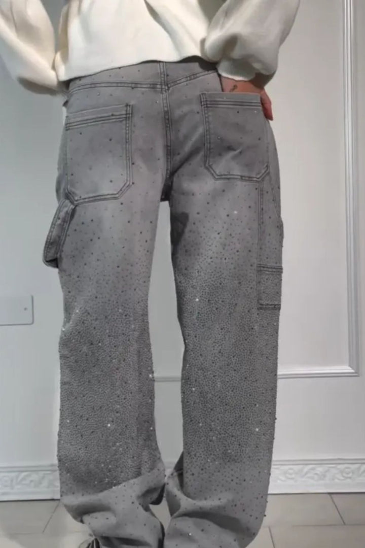 W&W Mode | Damen Gewaschene Jeans Mit Strassdetails Im Weiten Schnitt