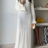WW | Rosiedress Glockenärmel Rücken Schnürung Rüsche Trim Maxi Kleid