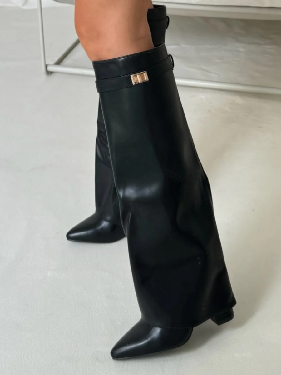 W&W Mode | Elegante Damenstiefel Aus Hochwertigem Suede Mit Goldenen Akzenten