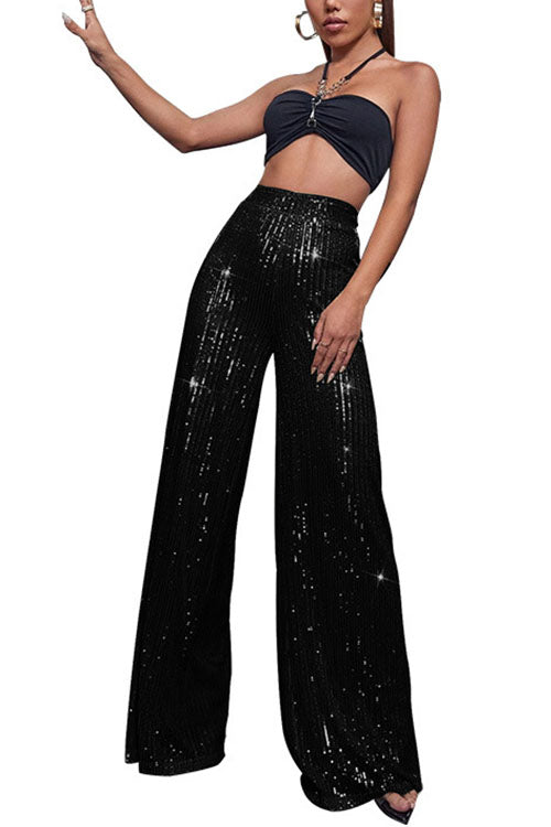 WW | Rosiedress Glänzende Elastische Taille Weite Bein Paillettenhose
