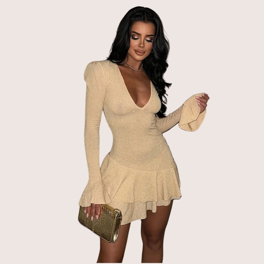 WW | Minikleid mit tiefem V-Ausschnitt und Rüschen