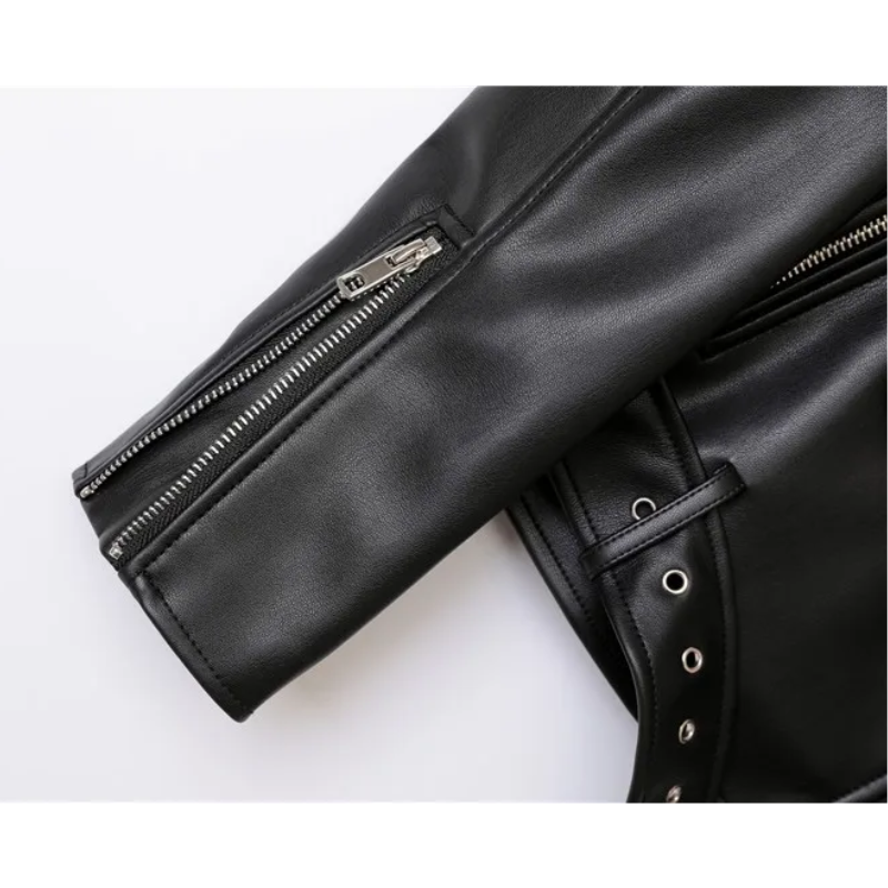 WW | Damen-Biker-Lederjacke mit Reißverschlüssen und Gürtel