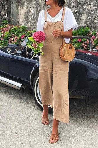 WW | Rosiedress Gerade Beine Baumwolle Leinen Urlaub Overalls
