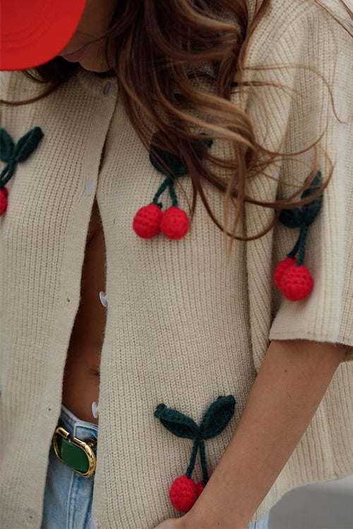 W&W Mode | Rosiedress Kurzarm Knopfverschluss Kirsch Dekorative Strickjacke