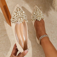 WW | Elegante Braut Ballerinas mit Spitze und Kunstperlen