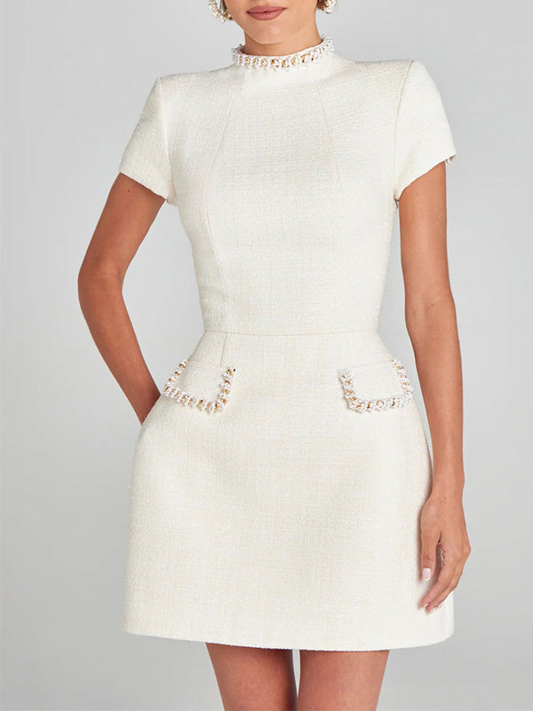 Damen-Tweed-Minikleid mit Stickereien