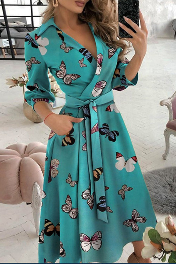 WW | Finde Dich Gut Bedrucktes Gürtel Hemd Midi Kleid