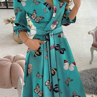 WW | Finde Dich Gut Bedrucktes Gürtel Hemd Midi Kleid