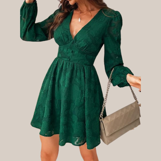 WW | Schickes Langarmkleid mit tiefem V-Ausschnitt