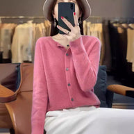 WW | Merino Wollstrickjacke Mit Rundhalsausschnitt Und Langen Ärmeln