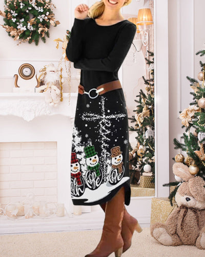W&W Mode | Einfacher Stil Weihnachtsdruck Kleid