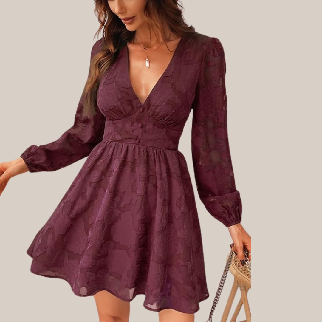 W&W Mode | Schickes Langarmkleid mit tiefem V-Ausschnitt
