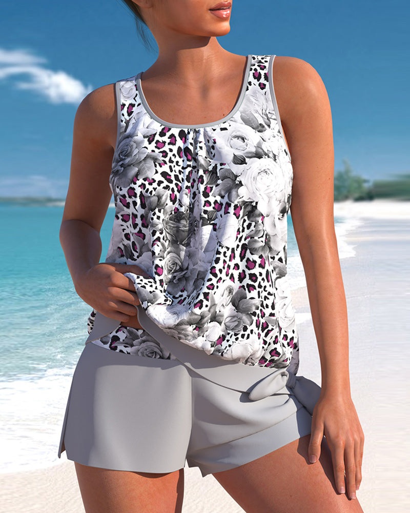 WW | Graues Bedrucktes Tankini Satz Für Damen