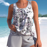 WW | Graues Bedrucktes Tankini Satz Für Damen