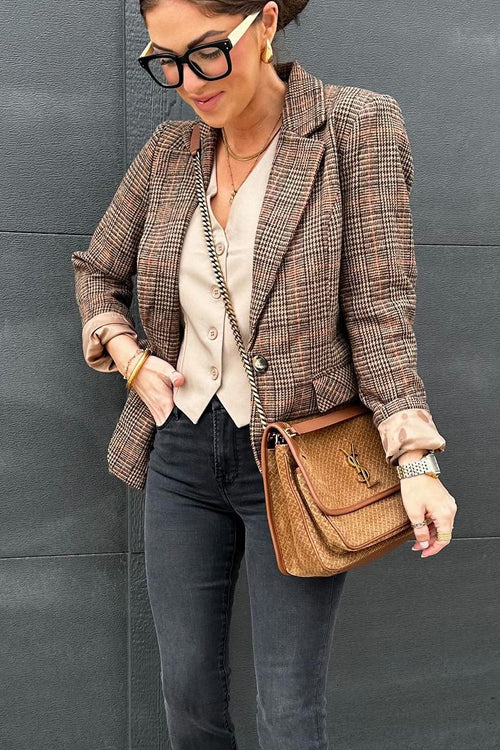 W&W Mode | Rosiedress Revers Ein-Knopf Klassischer Karoblazer