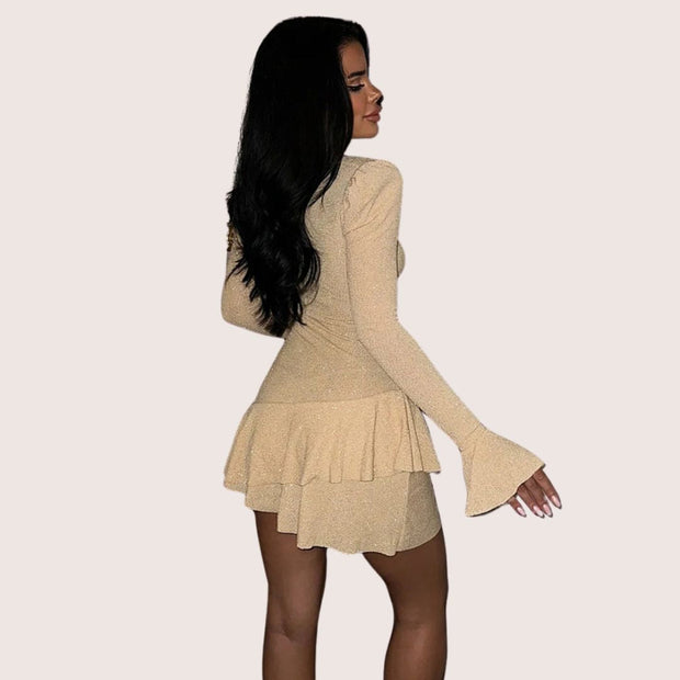 WW | Minikleid mit tiefem V-Ausschnitt und Rüschen