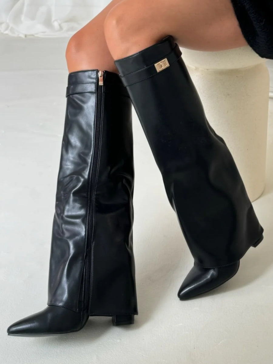 W&W Mode | Elegante Damenstiefel Aus Hochwertigem Suede Mit Goldenen Akzenten