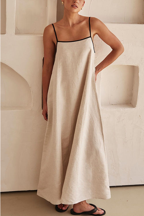 W&W Mode | Rosiedress Verstellbare Träger Rückenfreies Baumwoll-Leinen Maxikleid