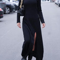 WW | Rosiedress Rollkragen Langarm Hochgeschlitztes Maxikleid