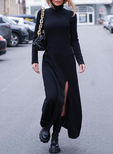 WW | Rosiedress Rollkragen Langarm Hochgeschlitztes Maxikleid