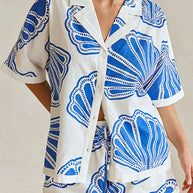 WW | Rosiedress V-Ausschnitt Kurzarmshirt und Shorts mit Kordelzug Taillierung Muscheldruck Set