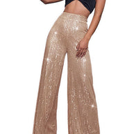 WW | Rosiedress Glänzende Elastische Taille Weite Bein Paillettenhose