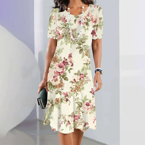 Damen Kleid mit Rundhalsausschnitt und Blumenmuster
