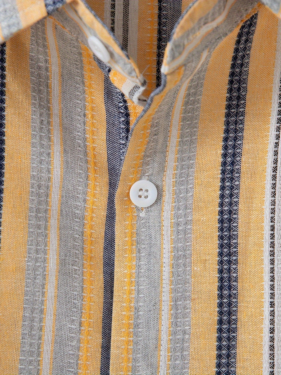 WW | Gestreiftes Baumwoll Leinen Herrenhemd für entspannte Looks