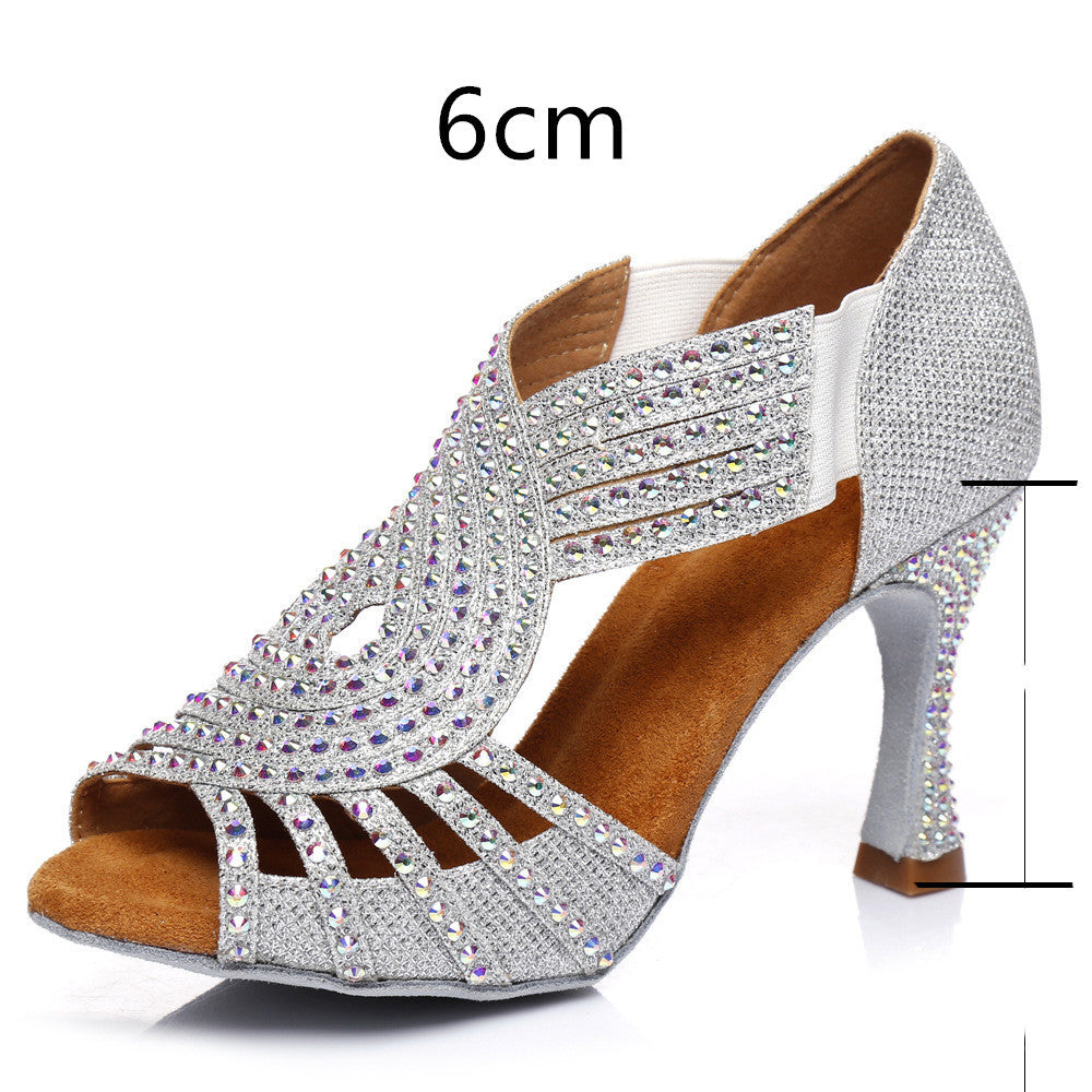 WW | Latin Dance Schuhe Hot Color Diamond Bright Hohe Fersele Weicher Boden