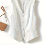 WW | Einfarbig Ärmelloses Vest Mit V-ausschnitt Und Knopfverschluss