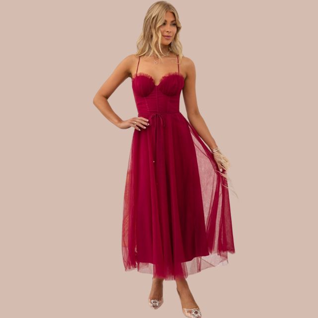 WW | Spaghetti-Träger-Tüll-Midikleid