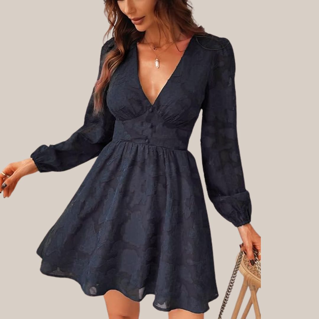 W&W Mode | Schickes Langarmkleid mit tiefem V-Ausschnitt