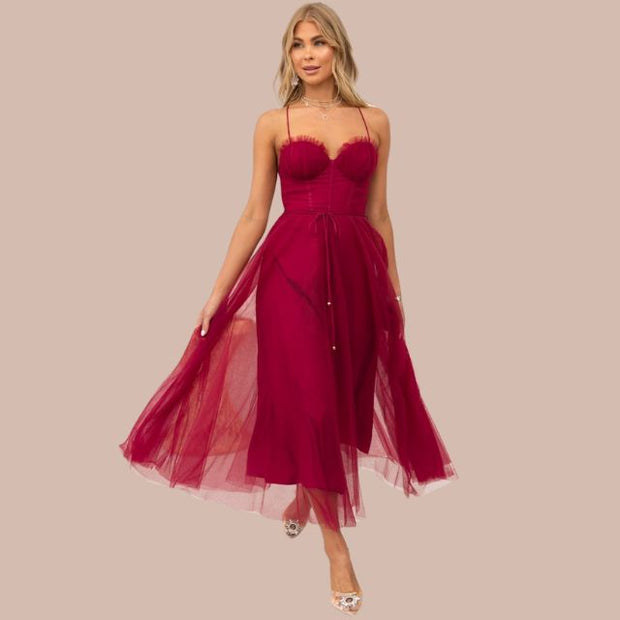 WW | Spaghetti-Träger-Tüll-Midikleid