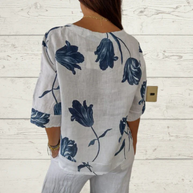 WW | Blumenprint-Button-Up-Leinenbluse für Damen