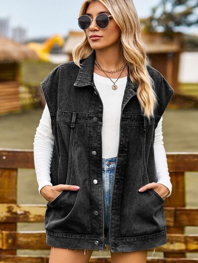 W&W Mode - knöpfbare, geknöpfte ärmellose Denim-Jacke