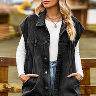 WW - knöpfbare, geknöpfte ärmellose Denim-Jacke