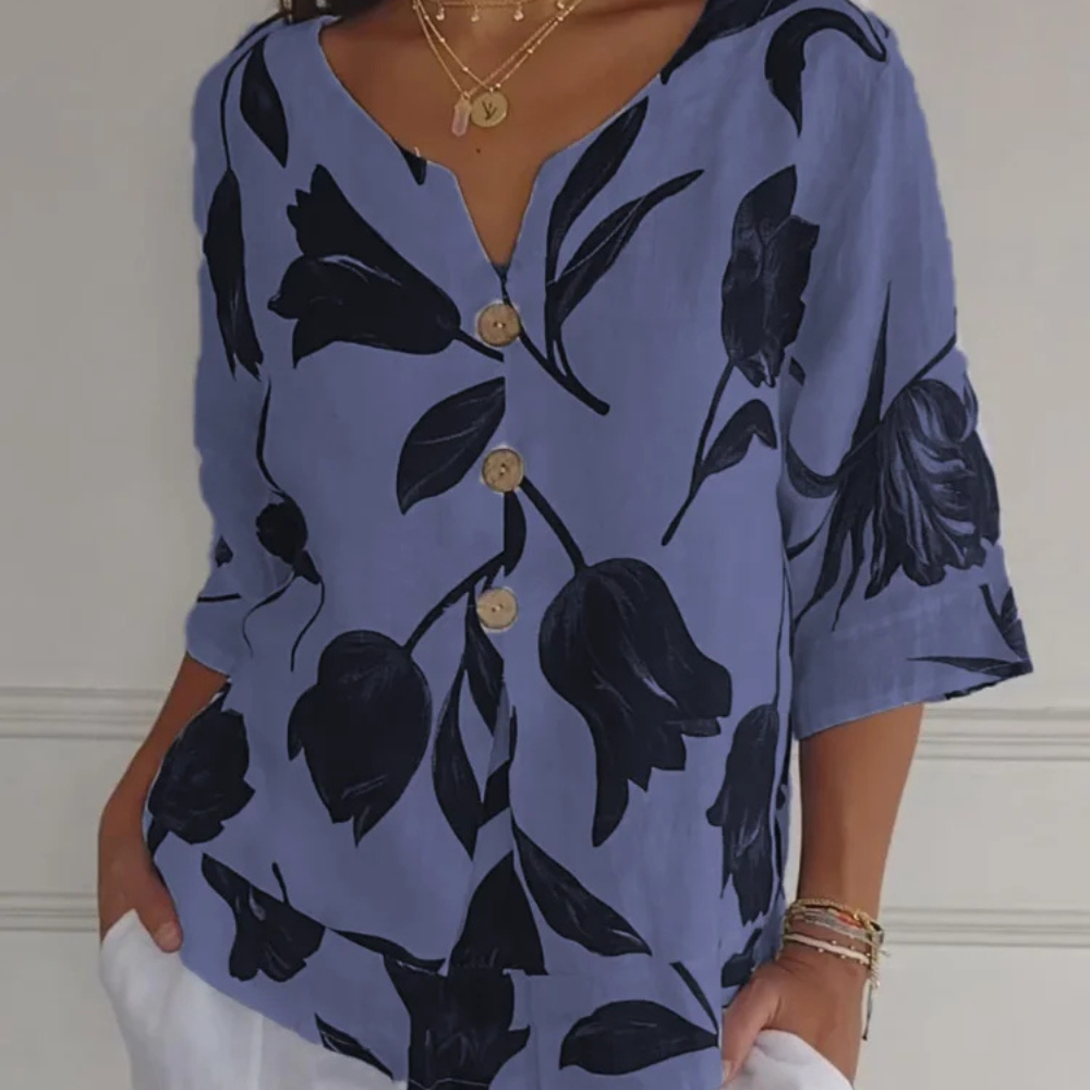 WW | Blumenprint-Button-Up-Leinenbluse für Damen