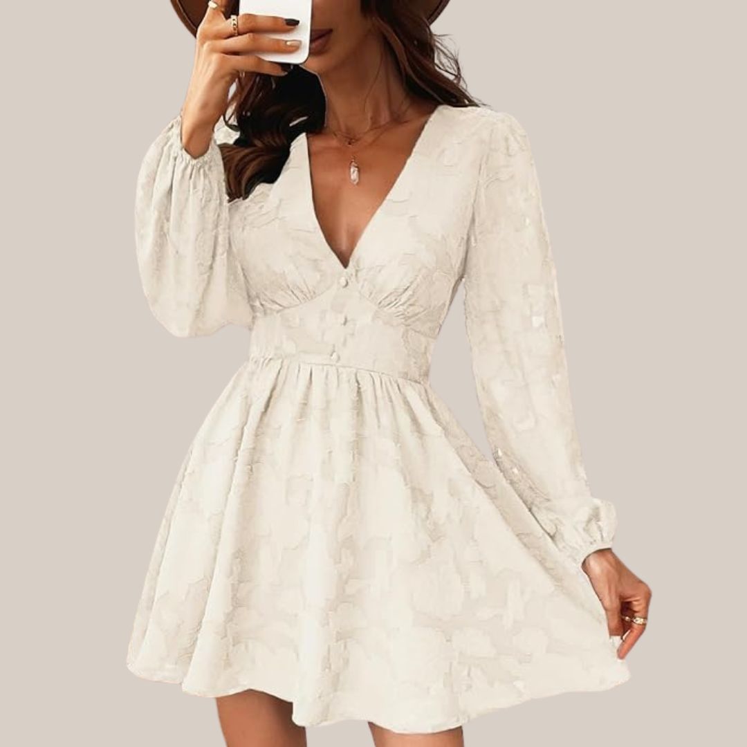 W&W Mode | Schickes Langarmkleid mit tiefem V-Ausschnitt