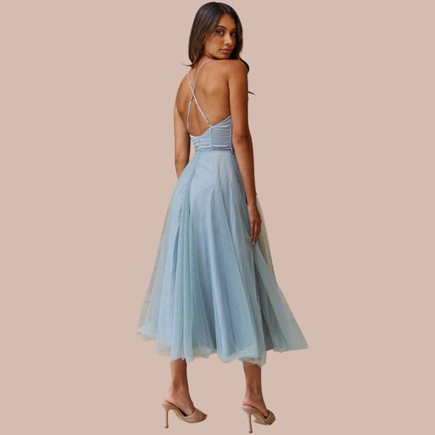 WW | Spaghetti-Träger-Tüll-Midikleid