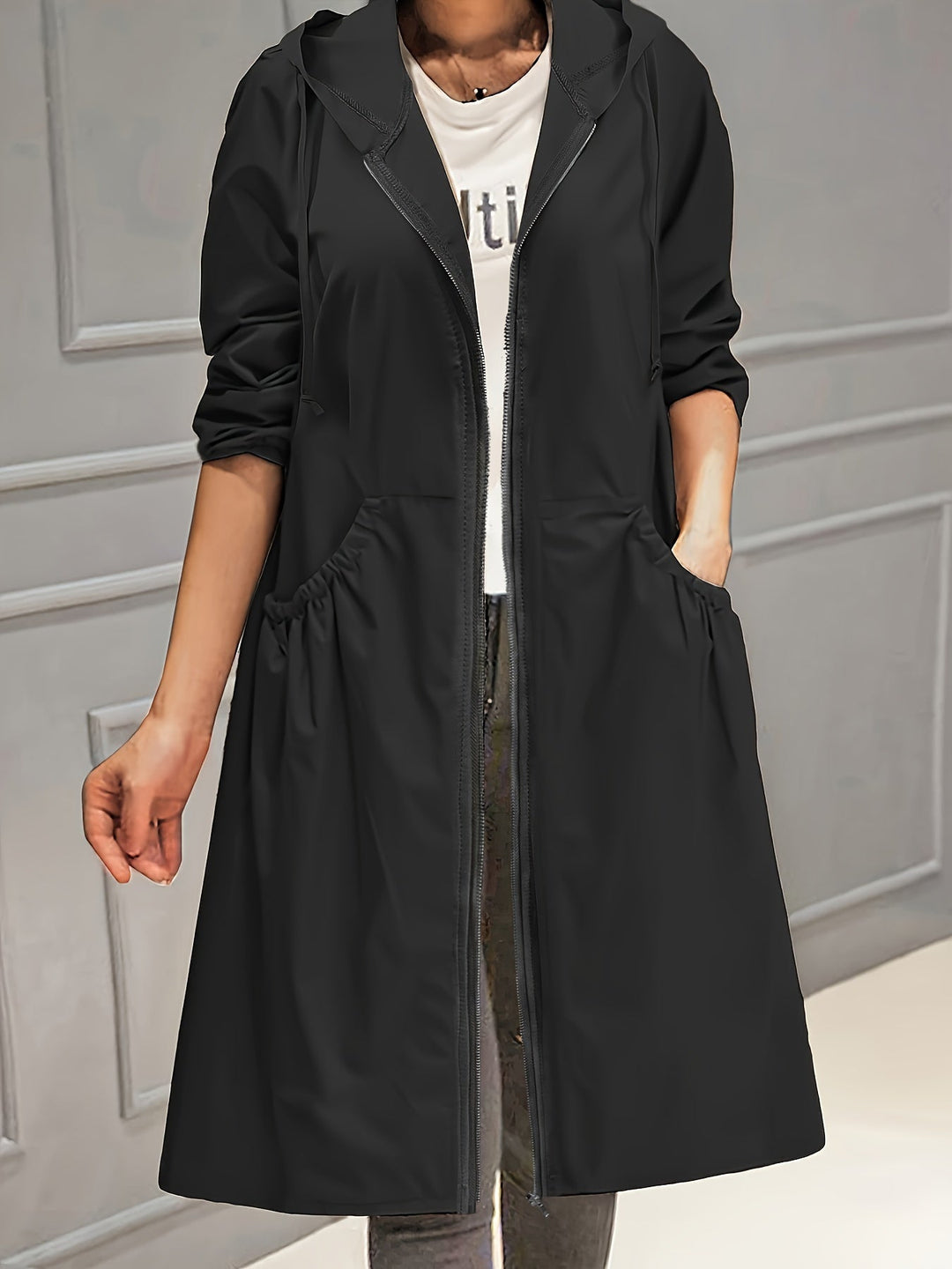 W&W Mode | Damen Lässig Lange Jacke Mit Kapuze Und Reißverschluss
