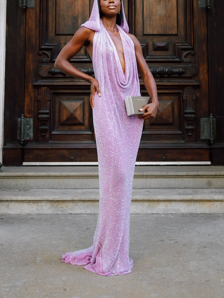 WW | Sexy Deep V Neck Pailletten Maxikleid