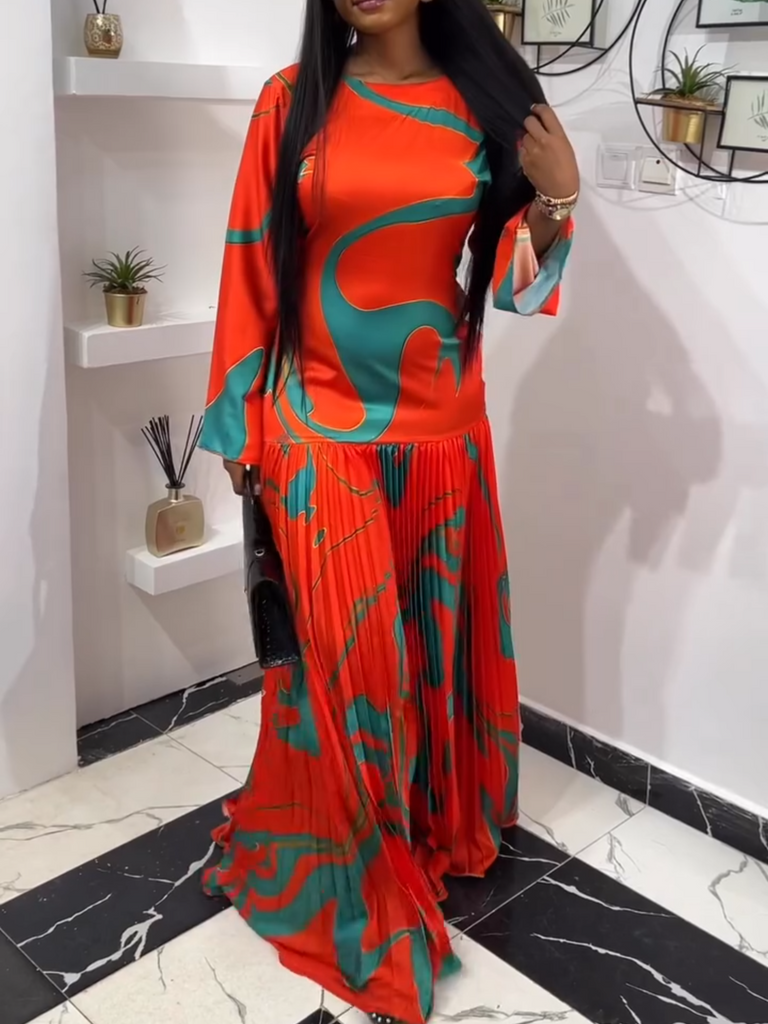 WW | Fashion Print Slim Fit Faltendes Lang Schwingendes Rückenfreies Kleid