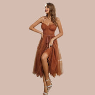 WW | Spaghetti-Träger-Tüll-Midikleid