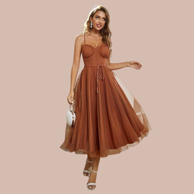 WW | Spaghetti-Träger-Tüll-Midikleid