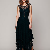 Damen Spitzen-Maxikleid mit lässigem Volantdesign und tiefem V-Ausschnitt WW