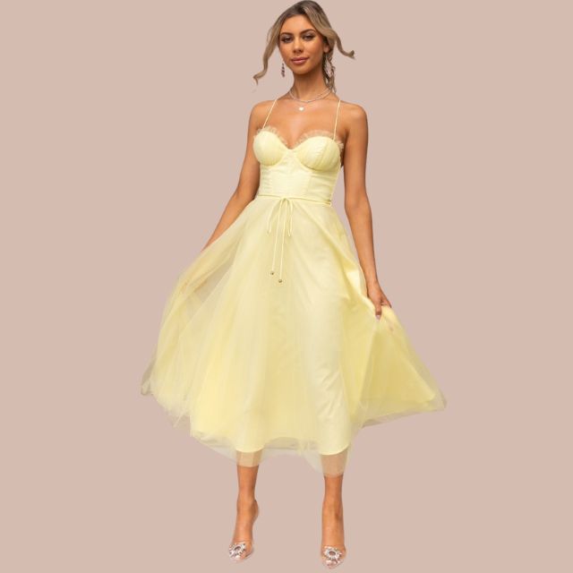 WW | Spaghetti-Träger-Tüll-Midikleid